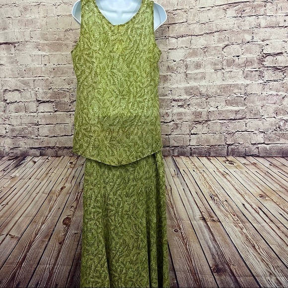 J. Jill 2pc Set Green Floral Sleeveless Blouse & Skirt Rayon Mid Length - Picture 4 of 15